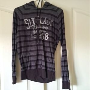 Six Flags Striped Pull Over Hoodie
